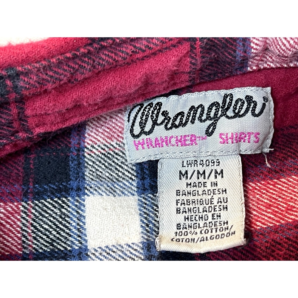 Wrangler Shirt Flannel Medium Wrancher Rancher‎ Red Plaid Long Sleeve Mens - Picture 6 of 14